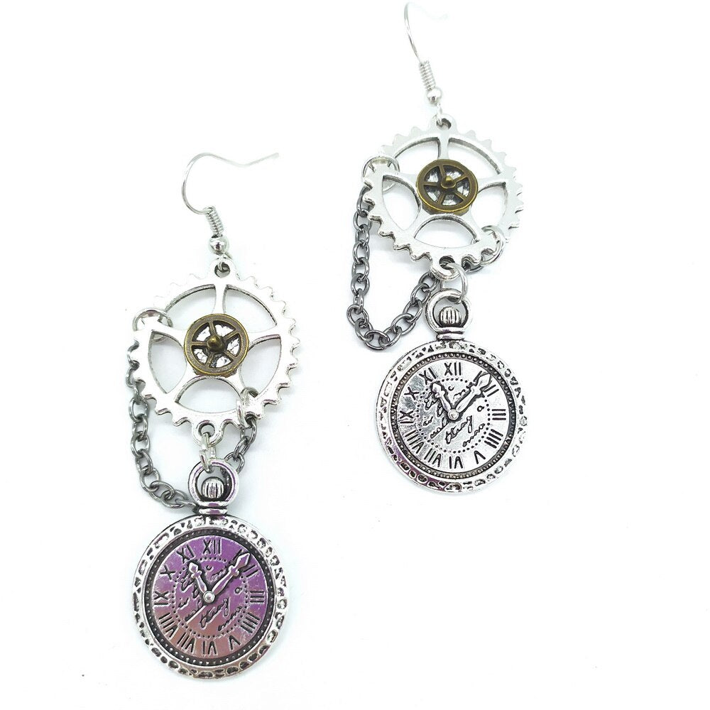 Vintage Style Axle Gears Clock Steampunk Earrings