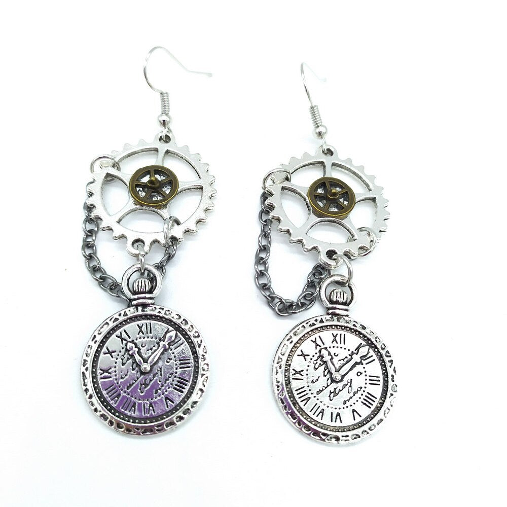 Vintage Style Axle Gears Clock Steampunk Earrings