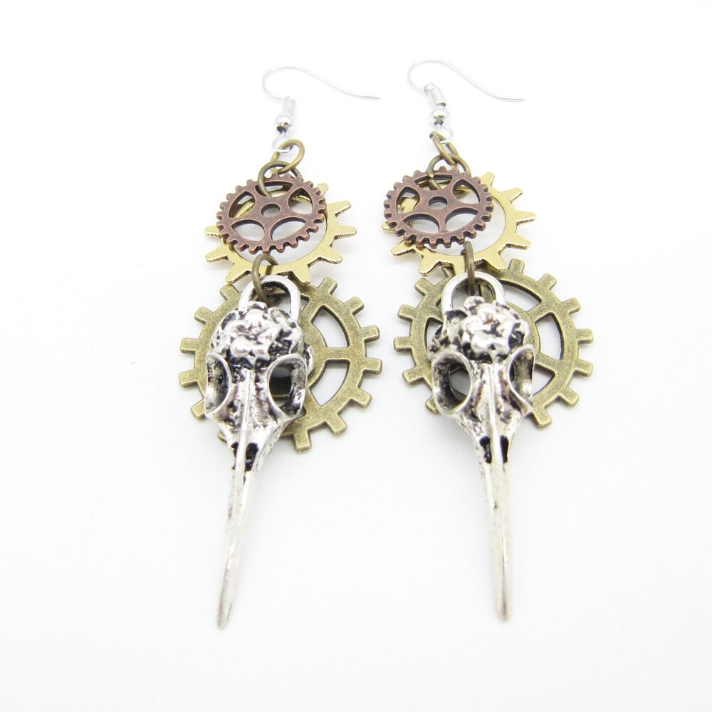 Phoenix Head Steampunk Earring Multi Gears Old Vintage Jewelry