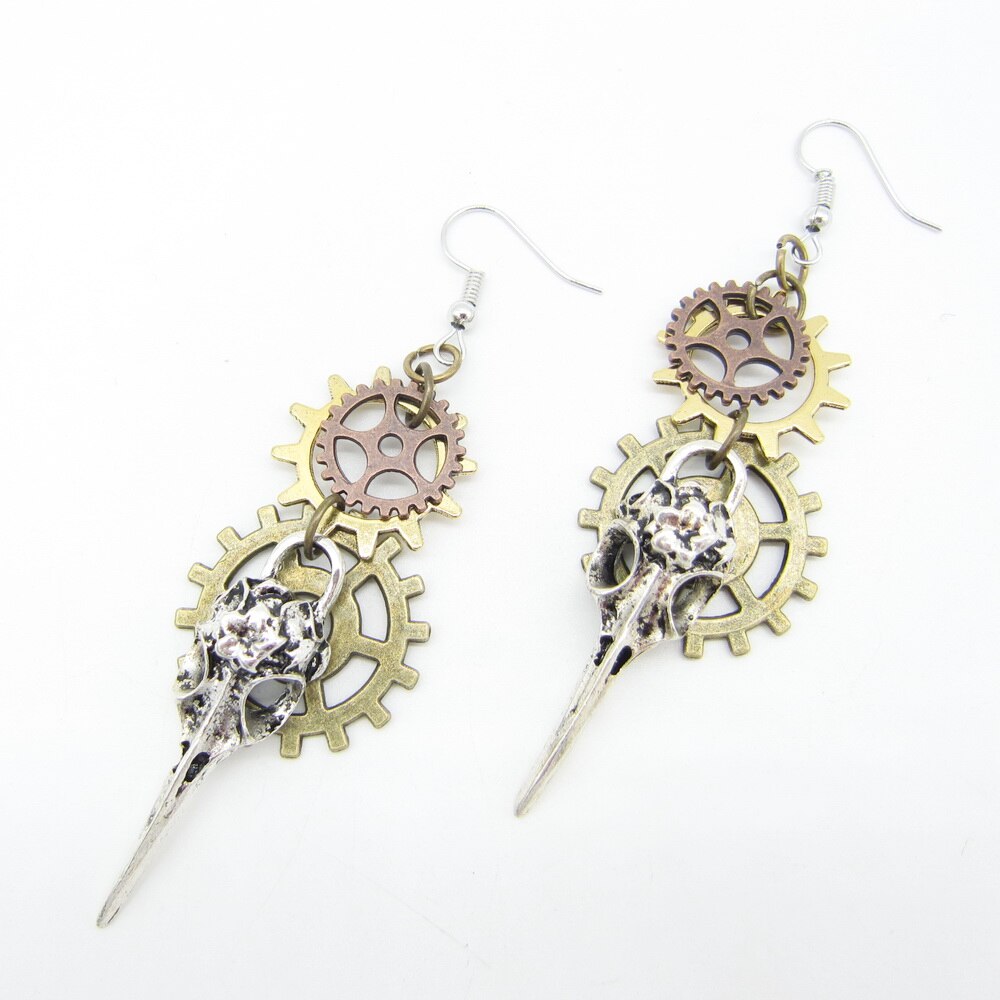 Phoenix Head Steampunk Earring Multi Gears Old Vintage Jewelry