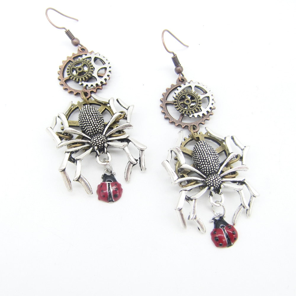 Steampunk Spiders Meeting Ladybirds Earring