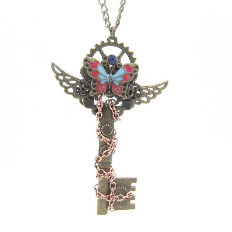 Butterfly Key Wings Steampunk Pendant Necklace