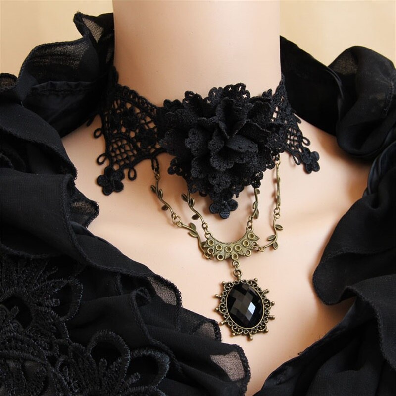 YiYaoFa Gothic Jewelry Vintage Lace Necklace & Pendant Women Accessories Choker Necklace False Collar Statement Necklace GN-113