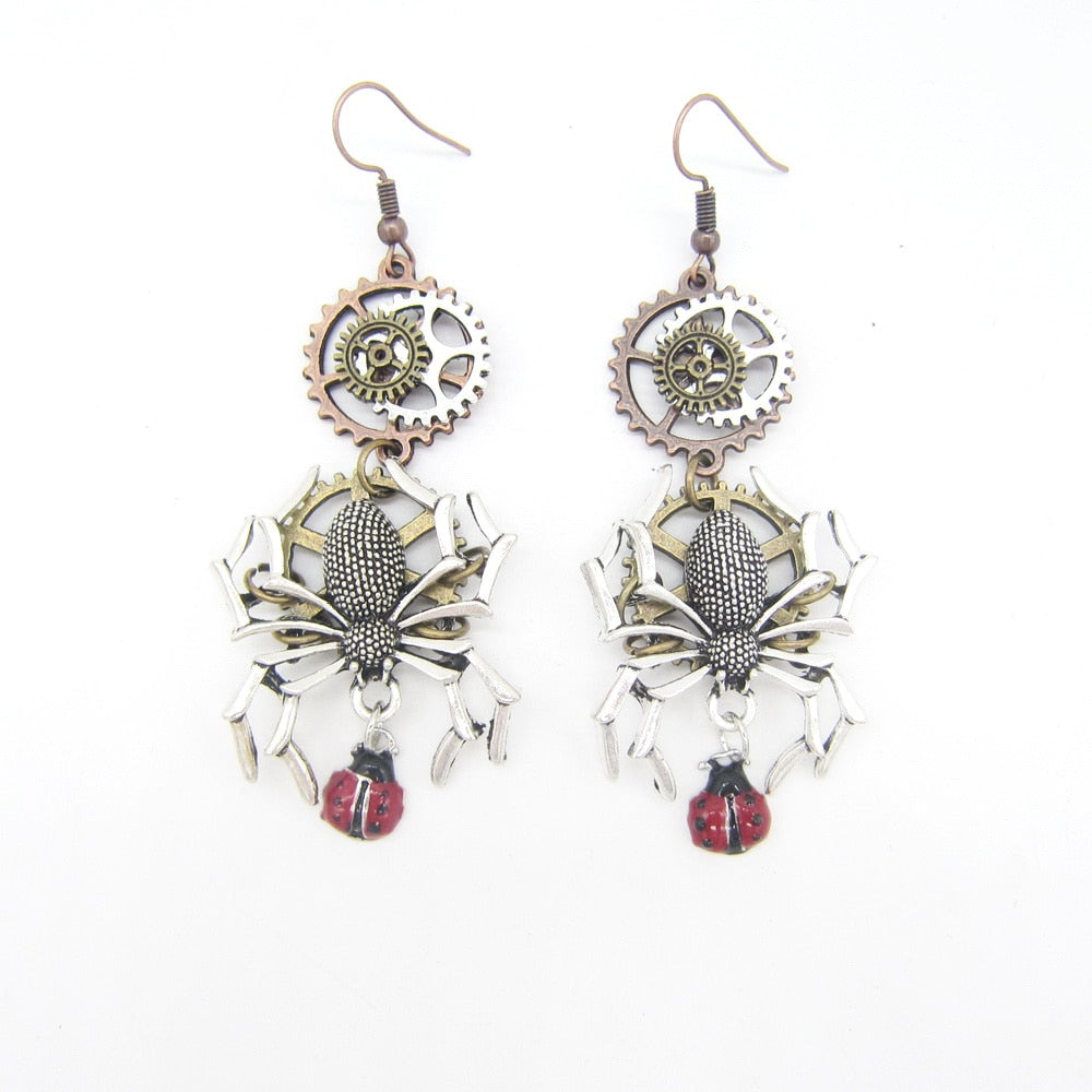 Steampunk Spiders Meeting Ladybirds Earring