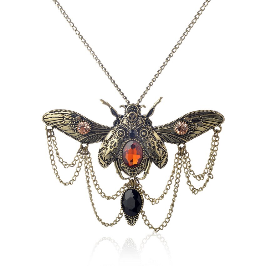 Vintage Beetle Pendant Steampunk Jewelry Necklace