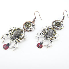 Steampunk Spiders Meeting Ladybirds Earring