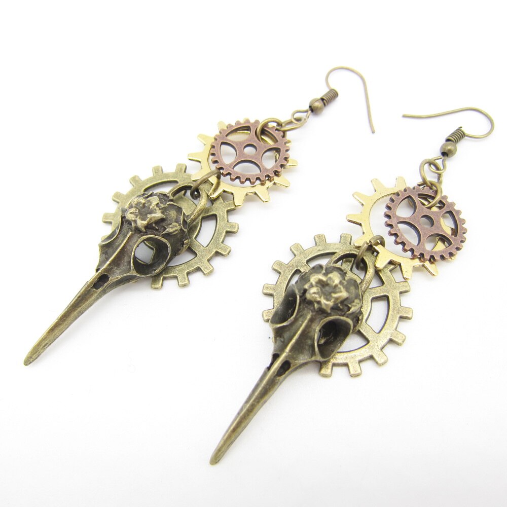 Phoenix Head Steampunk Earring Multi Gears Old Vintage Jewelry