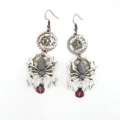 Steampunk Spiders Meeting Ladybirds Earring