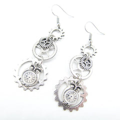 Owl Clock Drop Multi Gears Vintage Steampunk Earring