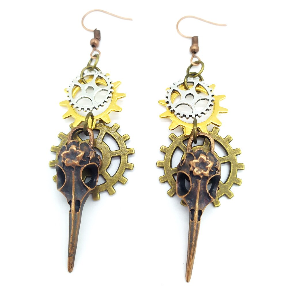 Phoenix Head Steampunk Earring Multi Gears Old Vintage Jewelry