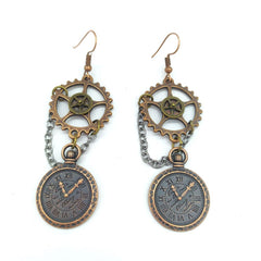 Vintage Style Axle Gears Clock Steampunk Earrings