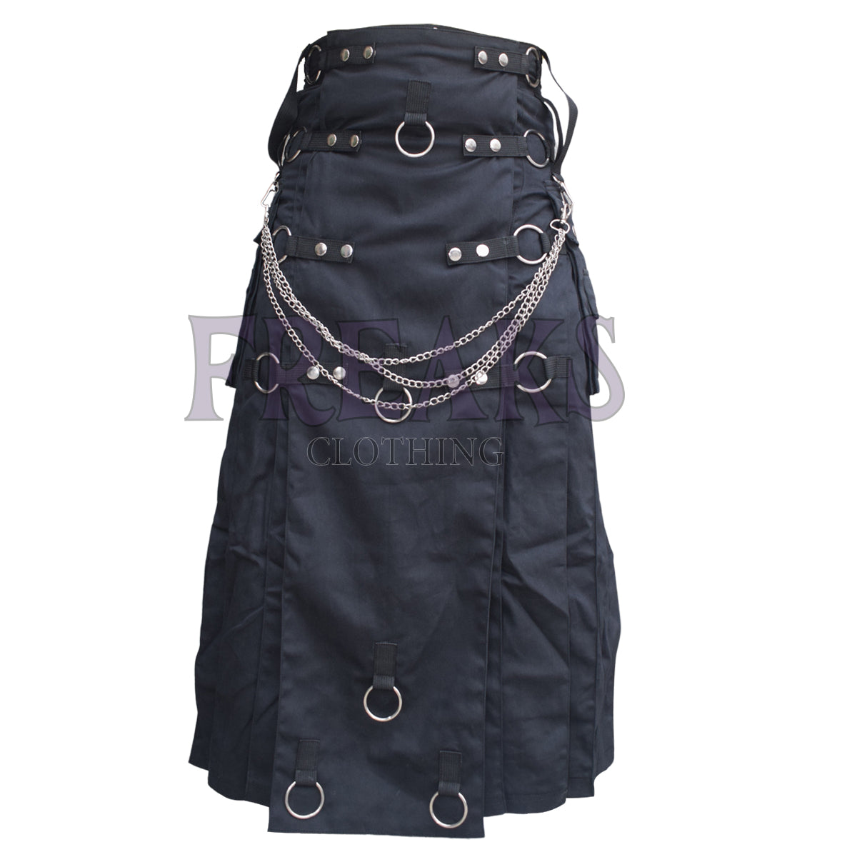 Goth Men Long Skit Chains Studded Kilt