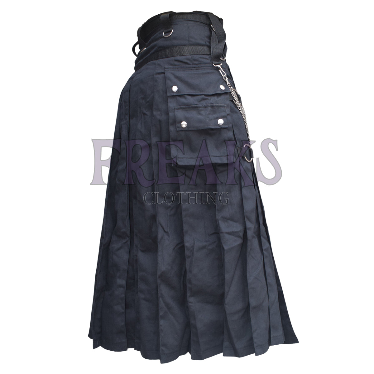 Goth Men Long Skit Chains Studded Kilt