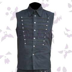 Studded Military Laces Vest Black Sleeveless Shirt