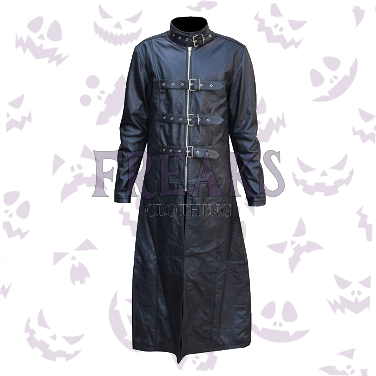 Vanguard - Leather Gothic Long Trench Coat Mens