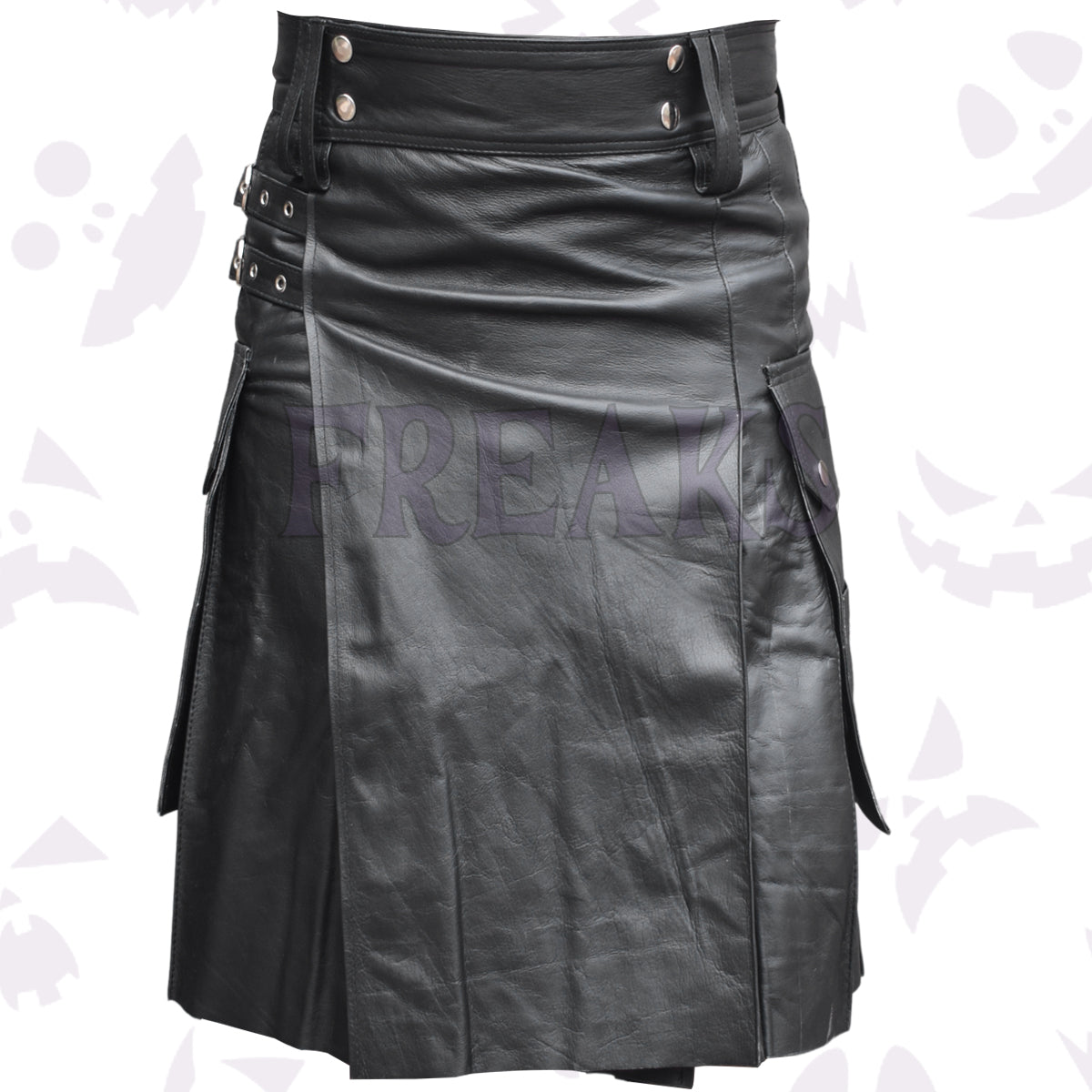 Black Real Leather Utility Gays Kilt