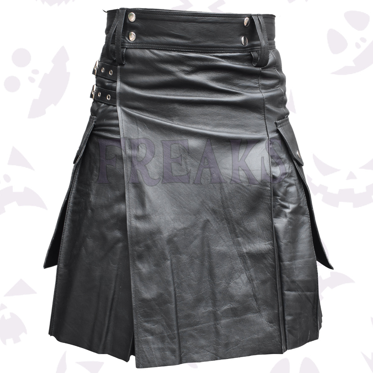 Black Real Leather Utility Gays Kilt