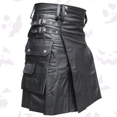 Black Real Leather Utility Gays Kilt