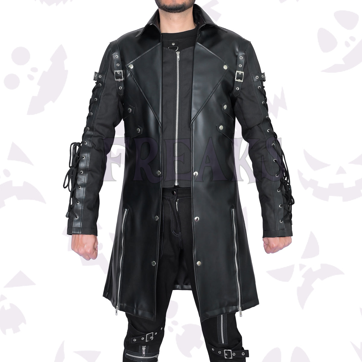 Freaky Men Black Gothic Leather Coat