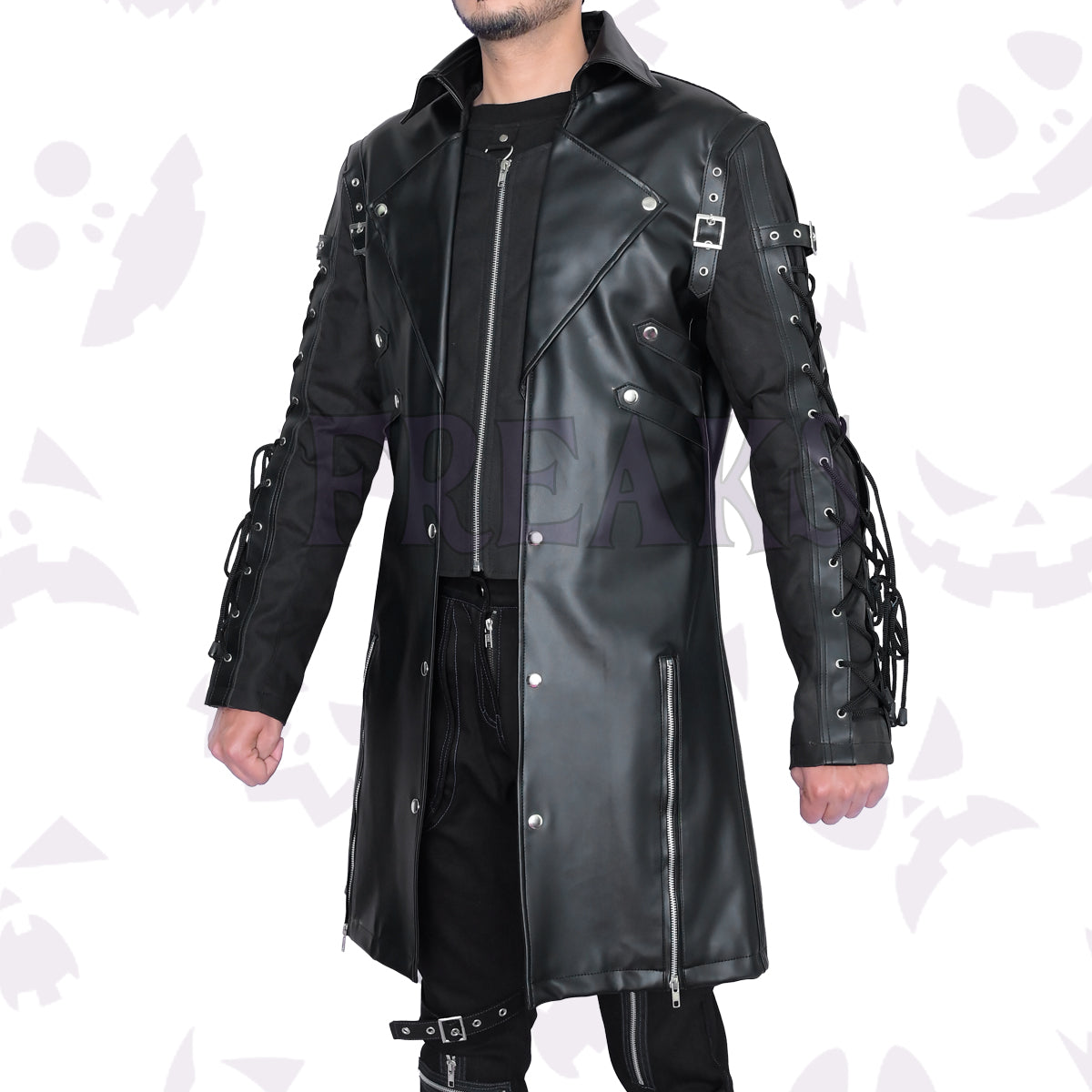 Freaky Men Black Gothic Leather Coat XS