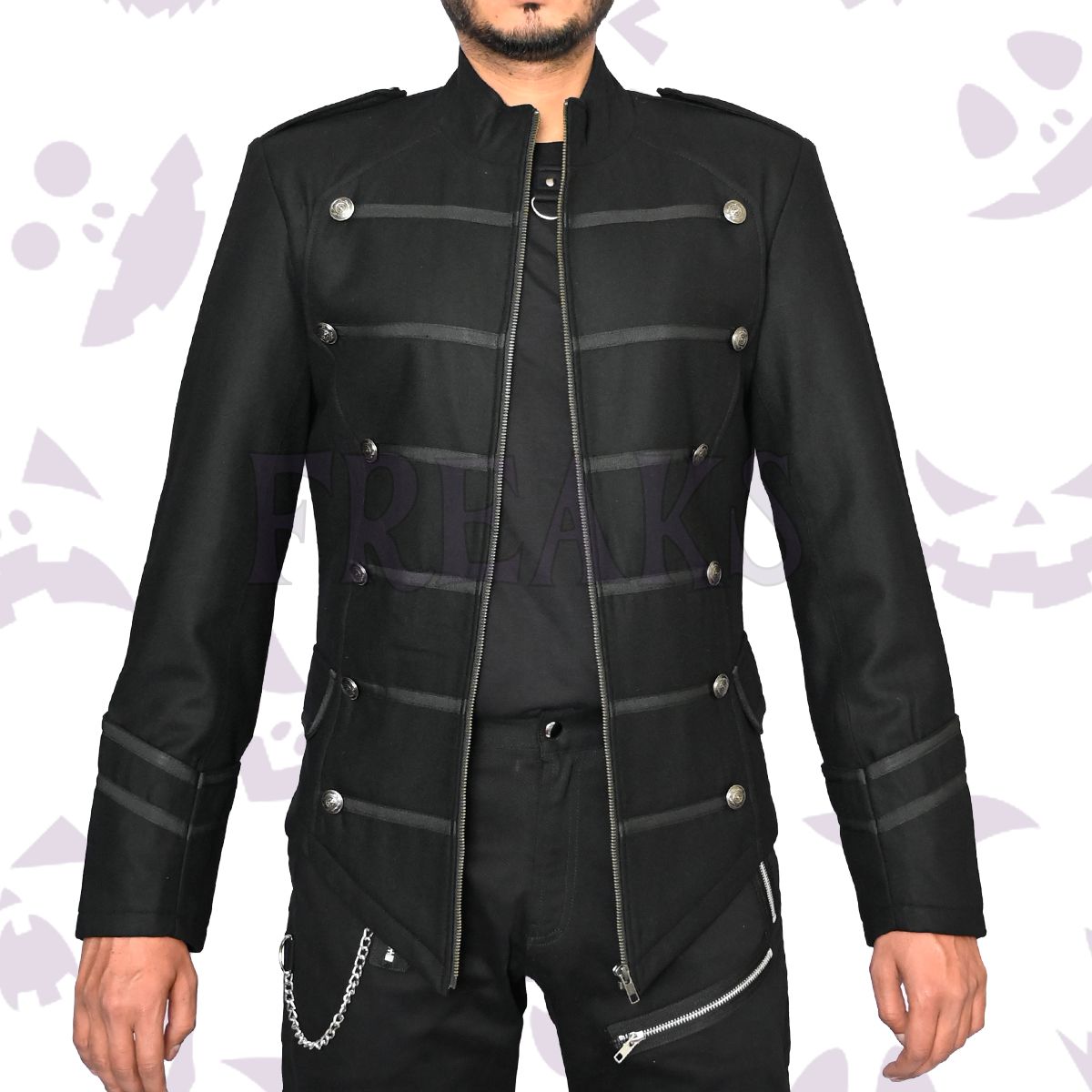 Goth Military Officers Black Wool Jacket