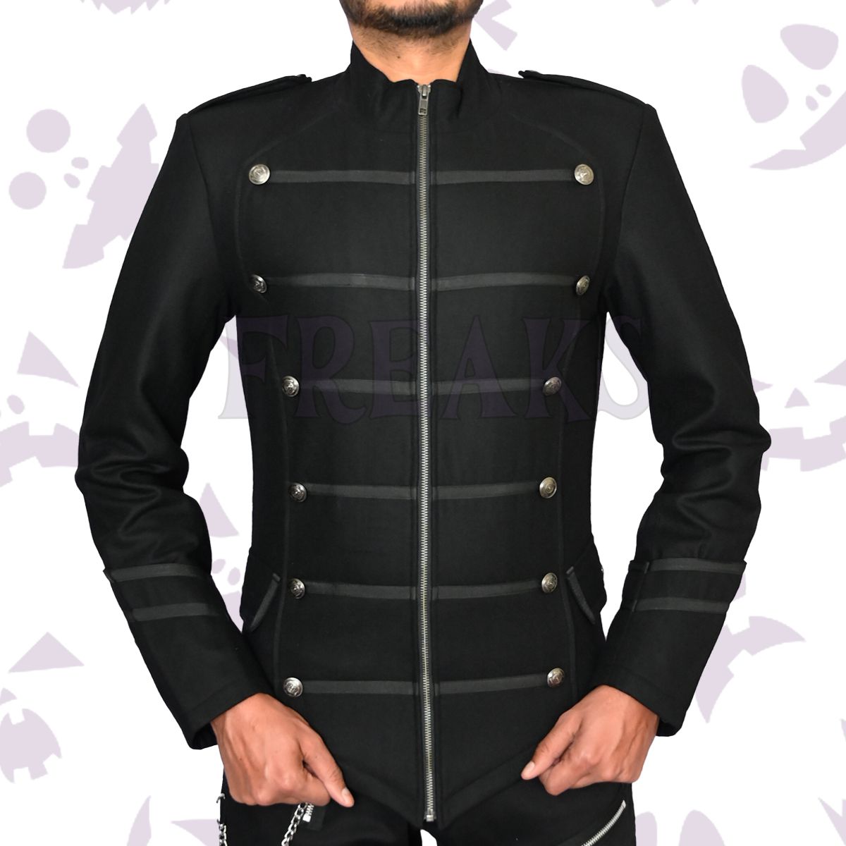 Goth Military Officers Black Wool Jacket