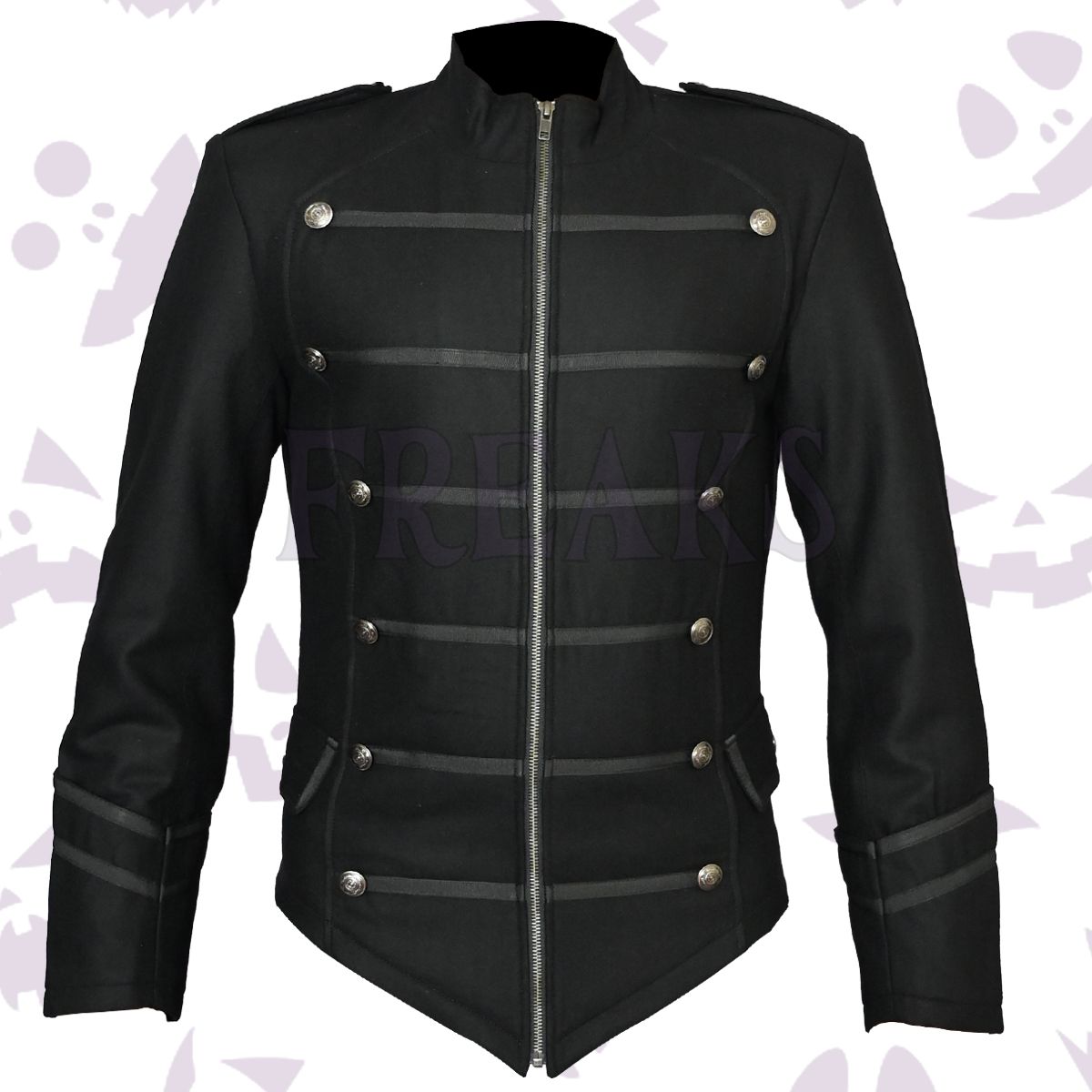 Goth Military Officers Black Wool Jacket