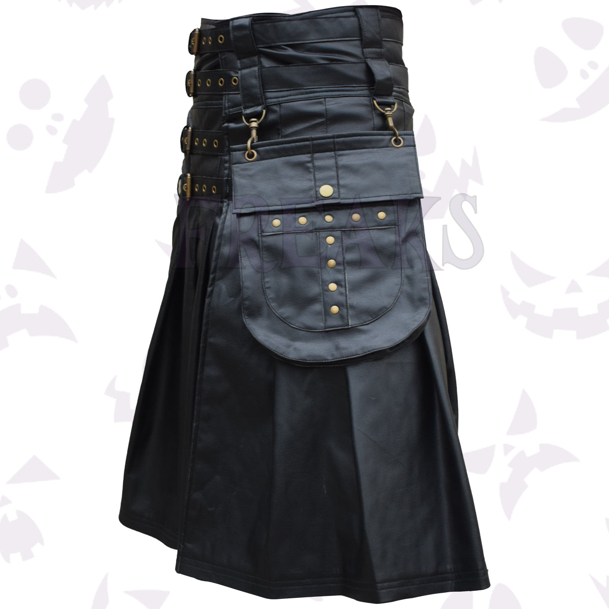 Gothic Real Leather Utility Kilt