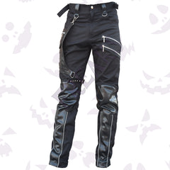 Slim Fit Gothic Black Zipper Straps Pant