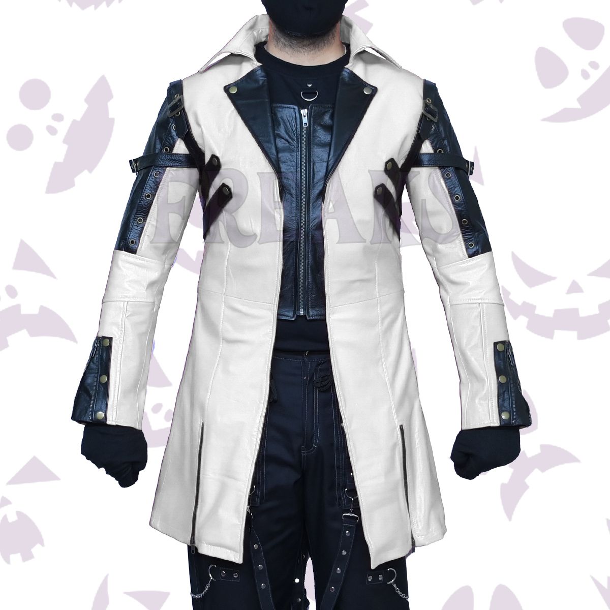 White Steampunk Cosplay Leather Coat