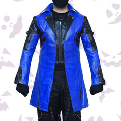 Blue Steampunk Cosplay Leather Coat