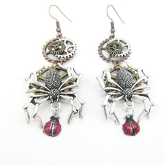 Steampunk Spiders Meeting Ladybirds Earring