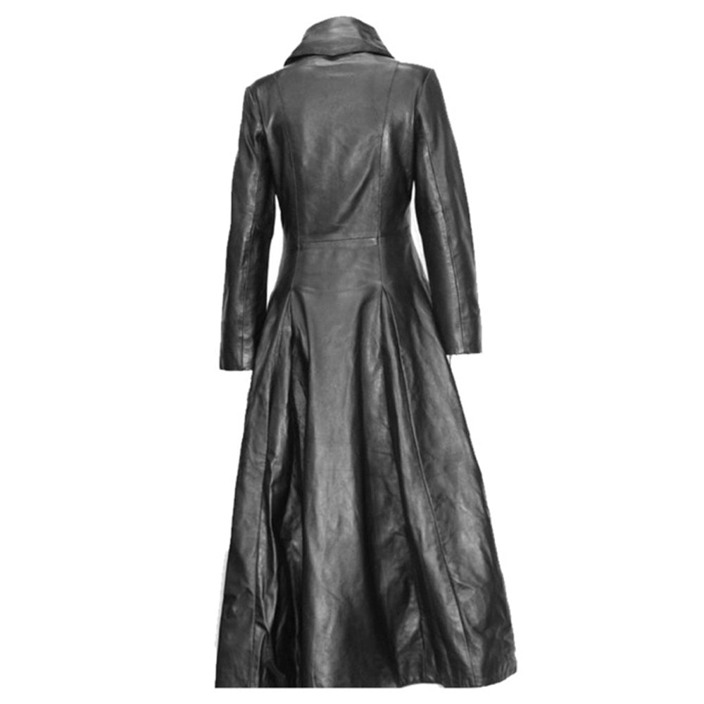 Midnight Black Leather Long Club Coat Women | Freaks Clothing